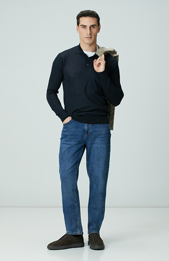 Limited Lacivert Yün Karışımlı Triko Kazak