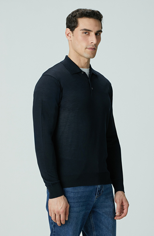 Limited Lacivert Yün Karışımlı Triko Kazak