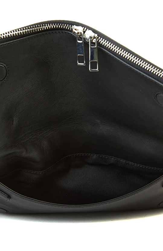 Siyah Zincir Askılı Kadın Deri Clutch