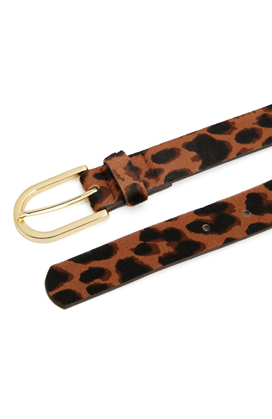Leopar Desenli Kadın Deri Kemer