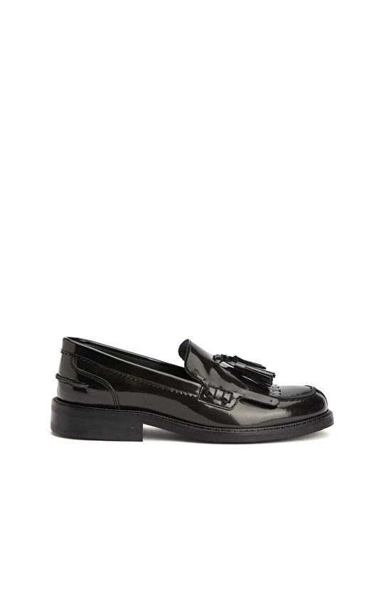 Khaki Tassel Detailed Women's Leather Loafer