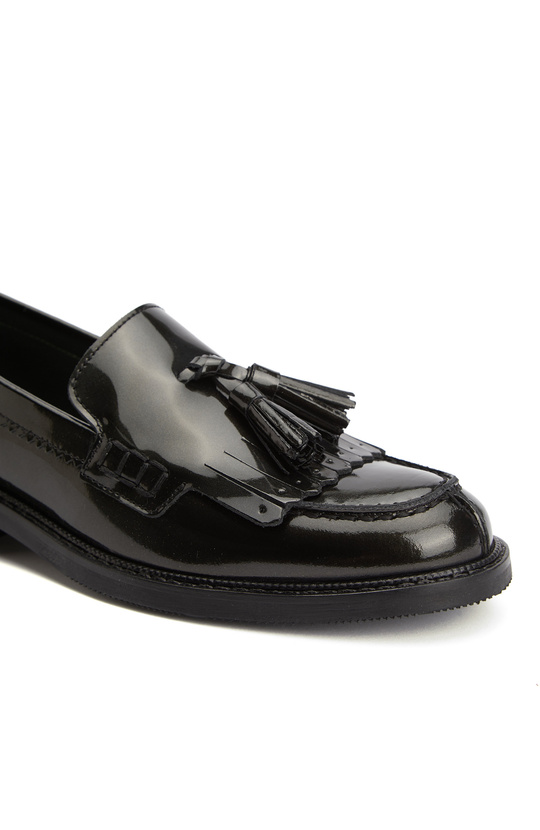 Khaki Tassel Detailed Women's Leather Loafer