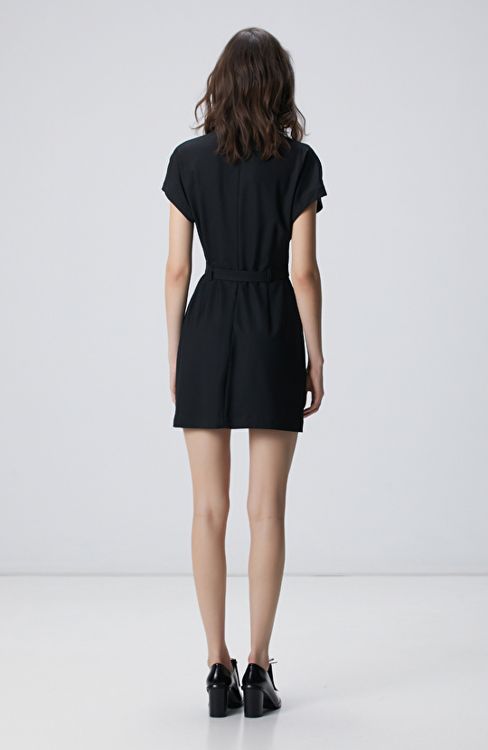 Siyah Kemerli Mini Elbise