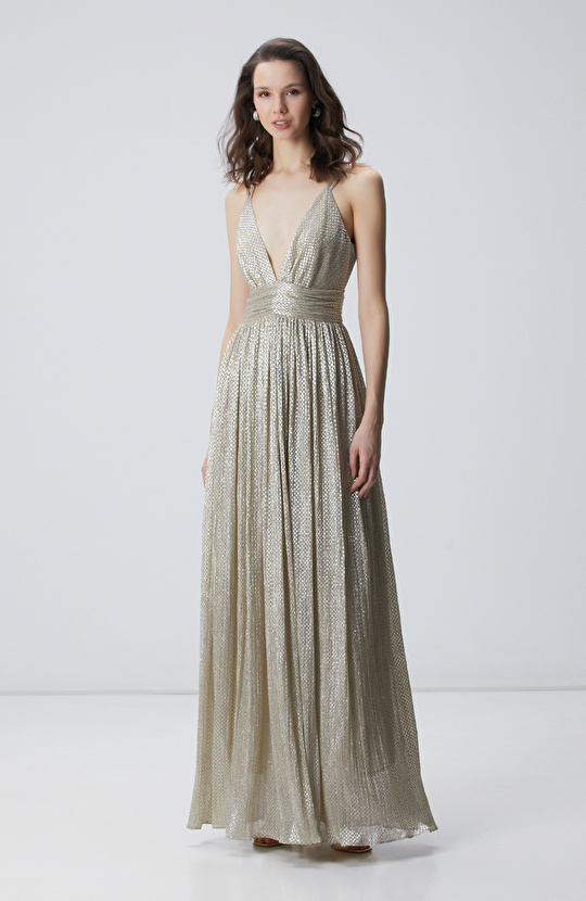 Gold Altın Rengi Maxi Abiye Elbise