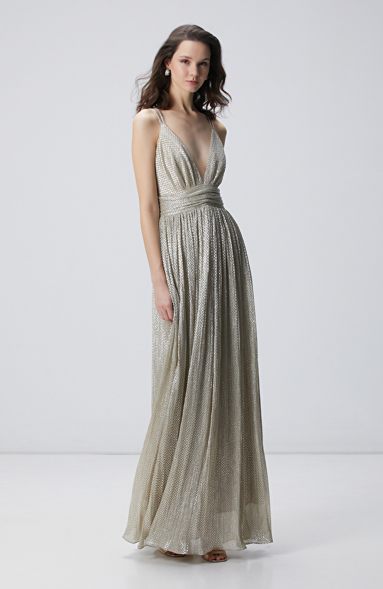 Gold Altın Rengi Maxi Abiye Elbise