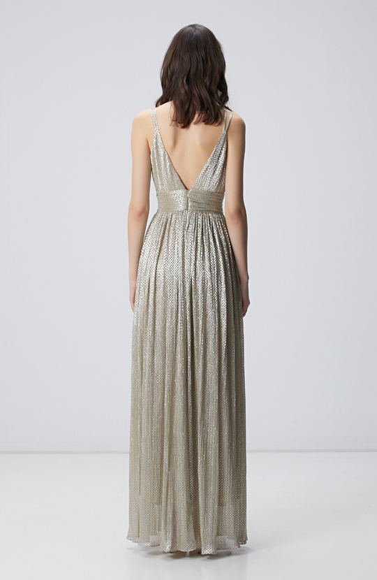 Gold Altın Rengi Maxi Abiye Elbise