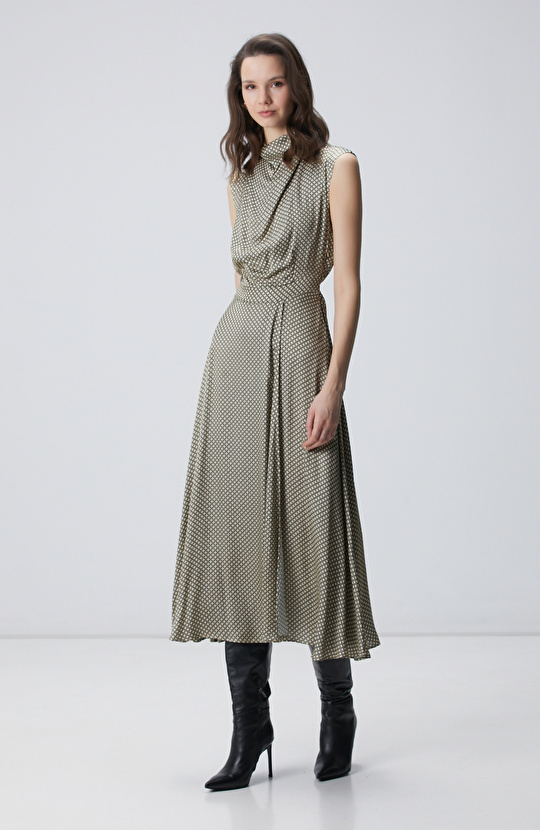 Sarı Desenli Midi Elbise