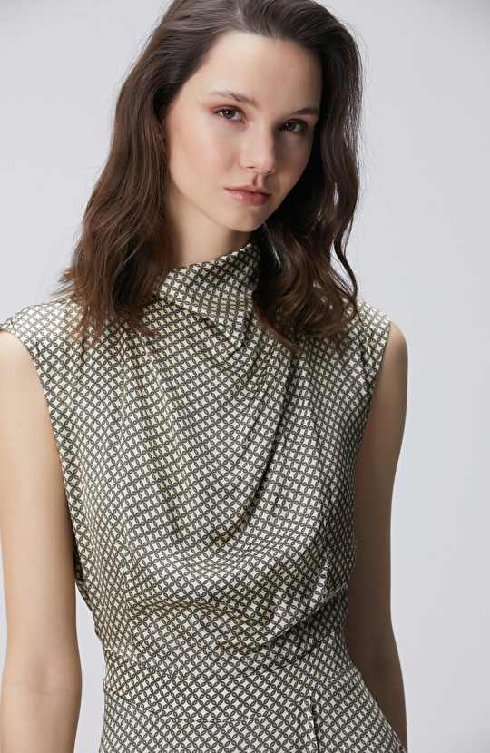 Sarı Desenli Midi Elbise