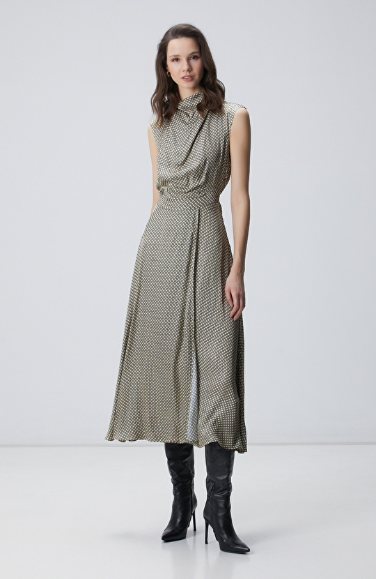 Sarı Desenli Midi Elbise