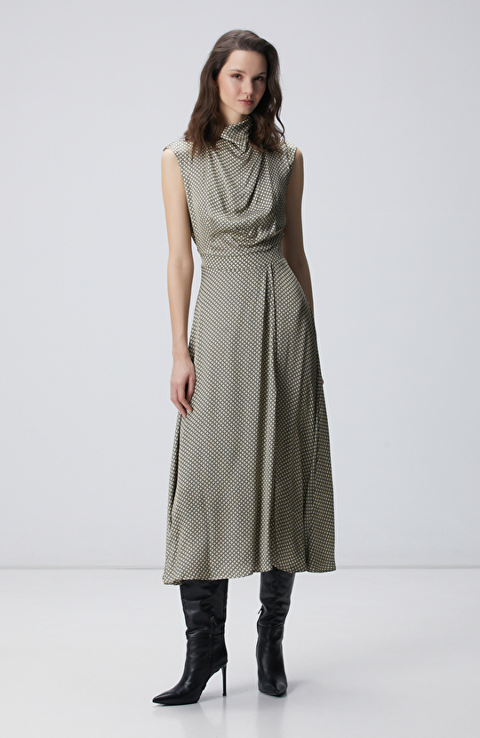 Sarı Desenli Midi Elbise