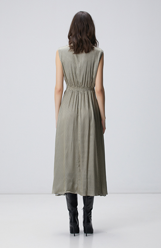 Sarı Desenli Midi Elbise