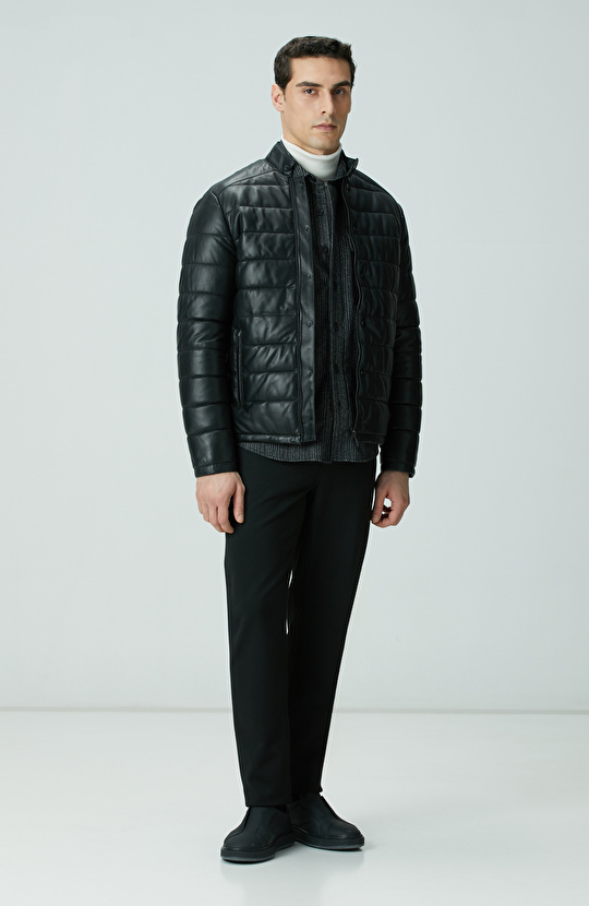 Antrasit Yün Karışımlı Çizgili Dış Gömlek