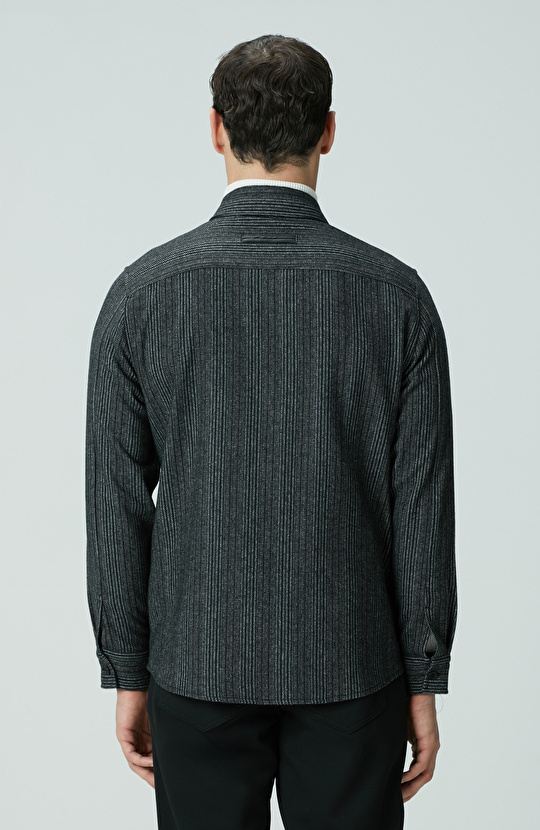 Antrasit Yün Karışımlı Çizgili Dış Gömlek
