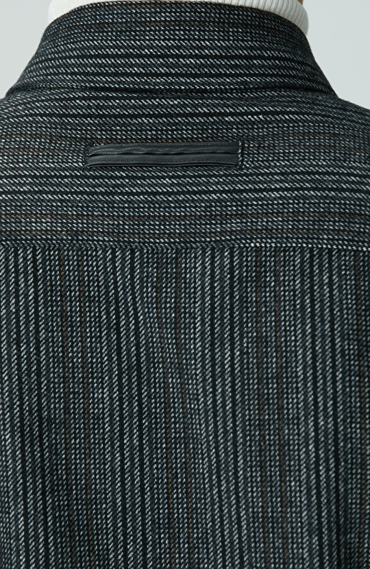 Antrasit Yün Karışımlı Çizgili Dış Gömlek