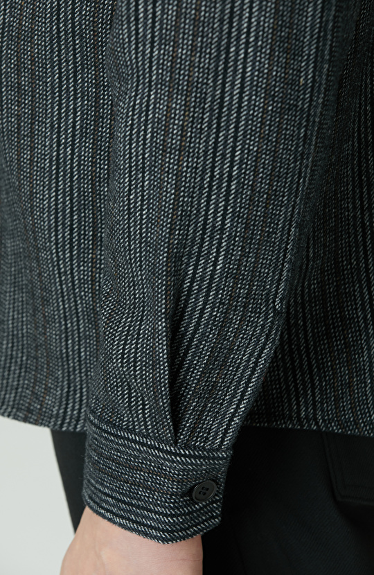 Antrasit Yün Karışımlı Çizgili Dış Gömlek