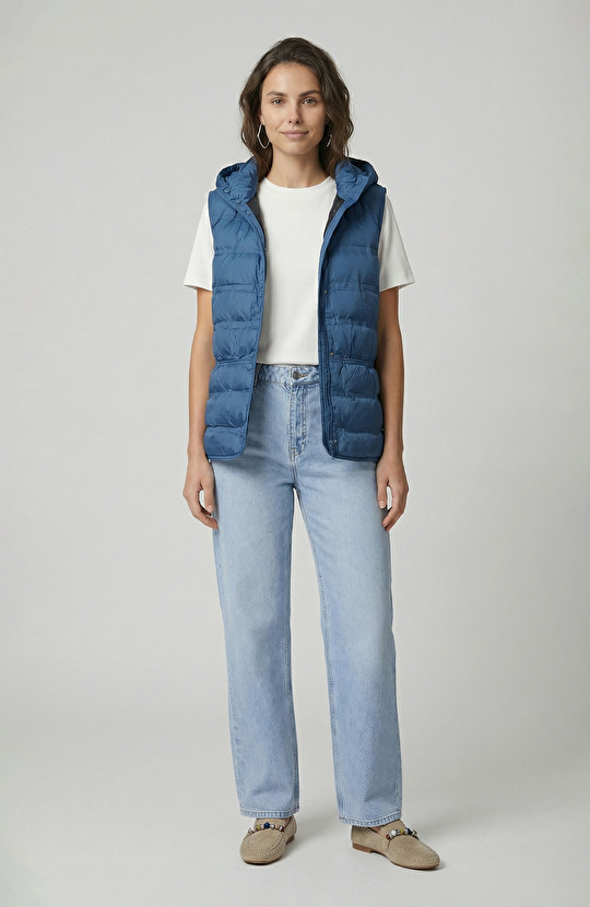 Mavi Dik Yaka Caual Yelek