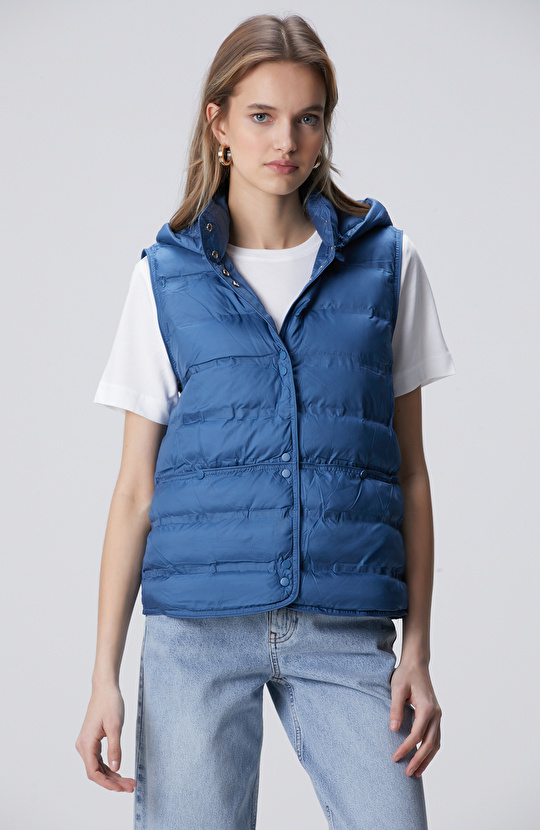 Mavi Dik Yaka Casual Yelek