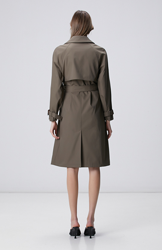 Haki Yakası Kemerli Trençkot