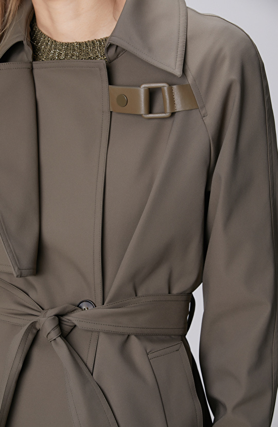 Haki Yakası Kemerli Trençkot