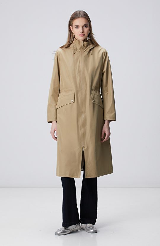 Bej Kapüşonlu Pardesü