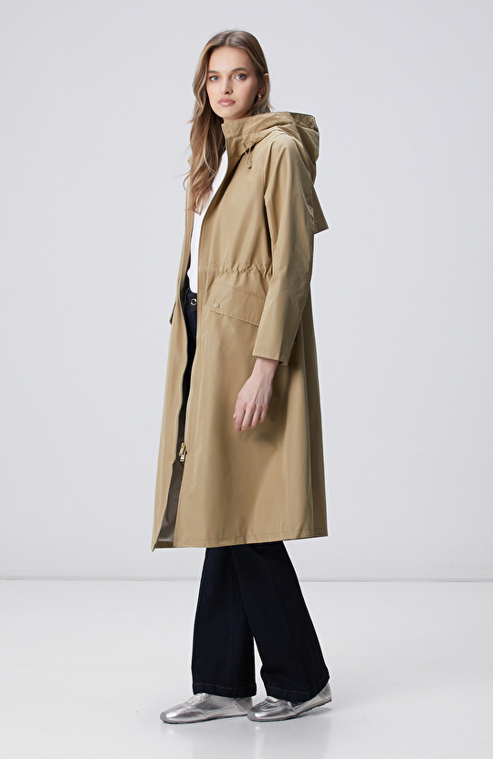 Bej Kapüşonlu Pardesü