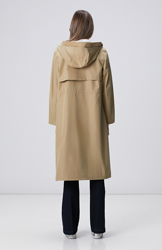 Bej Kapüşonlu Pardesü