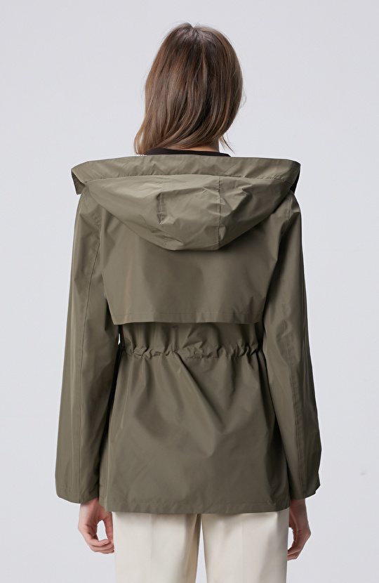 Haki Kapüşonlu Çift Taraflı Mont