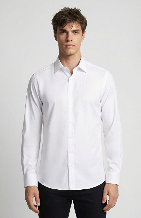 Regular Fit Beyaz Diyagonal Non-iron Gömlek