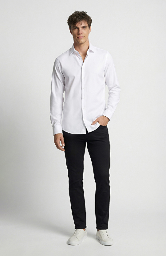 Regular Fit Beyaz Diyagonal Non-iron Gömlek