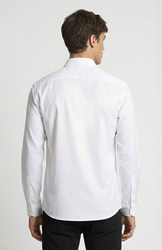 Regular Fit Beyaz Non Iron Jakarlı Gömlek