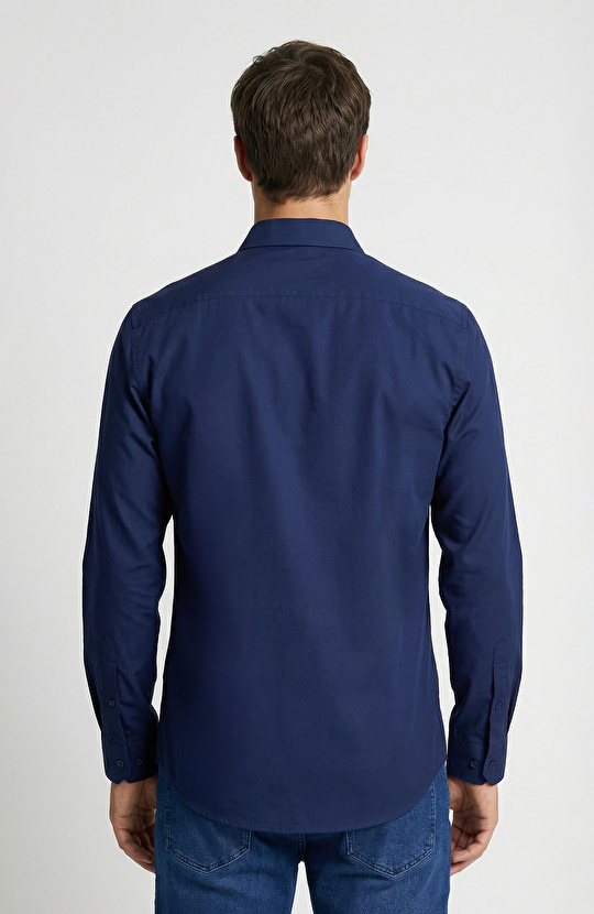 Slim Fit Lacivert Non-iron Oxford Gömlek