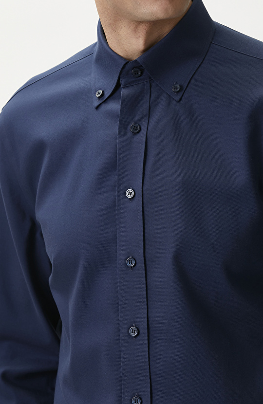 Slim Fit Lacivert Non-iron Oxford Gömlek