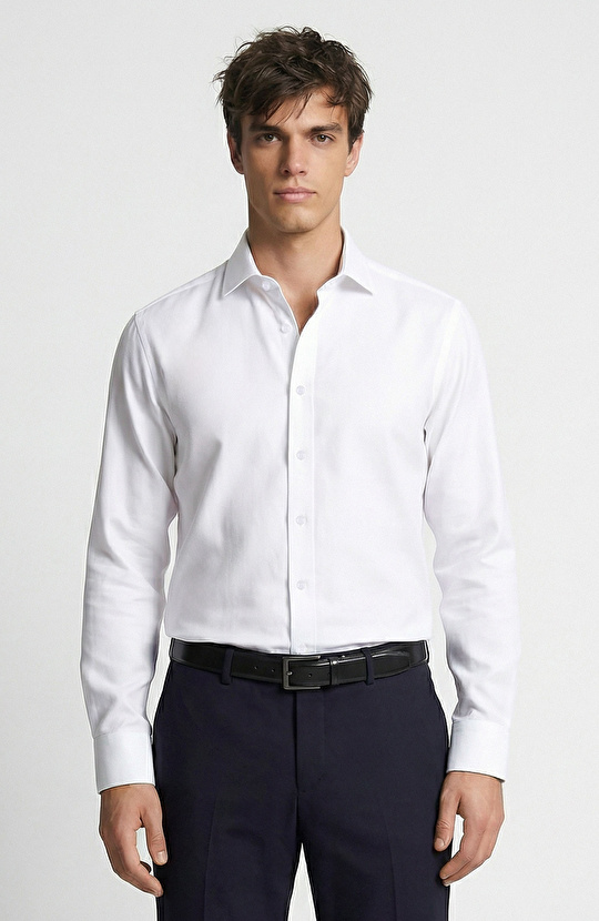 Non-Iron White Jacquard Shirt