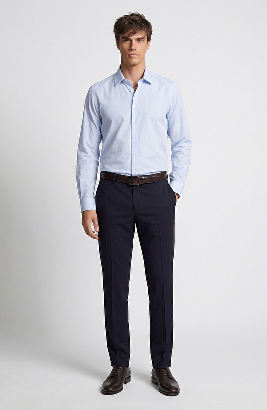 Non-Iron Mavi Beyaz Çizgili Gömlek