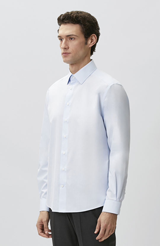 Non-Iron Mavi Beyaz Çizgili Gömlek