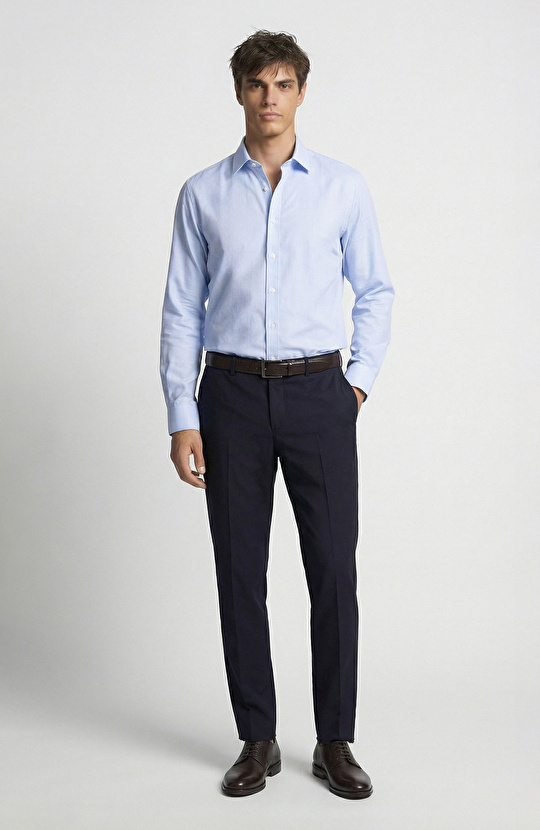 Non-Iron Mavi Jakarlı Gömlek