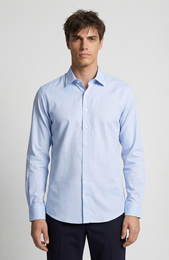 Non-Iron Mavi Jakarlı Gömlek