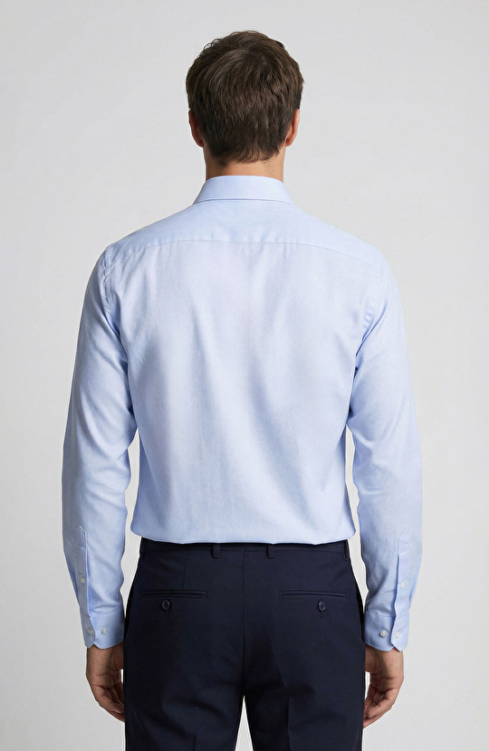 Non-Iron Mavi Jakarlı Gömlek