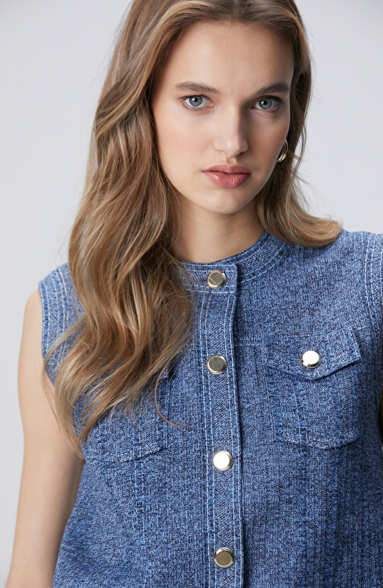 Indigo Simli Triko Yelek