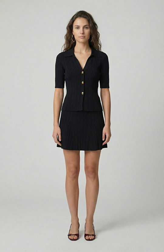 Siyah Kısa Kol Triko Hırka