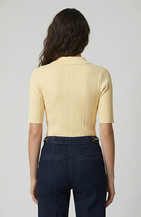 Sarı Polo V Yaka Kısa Kol Triko