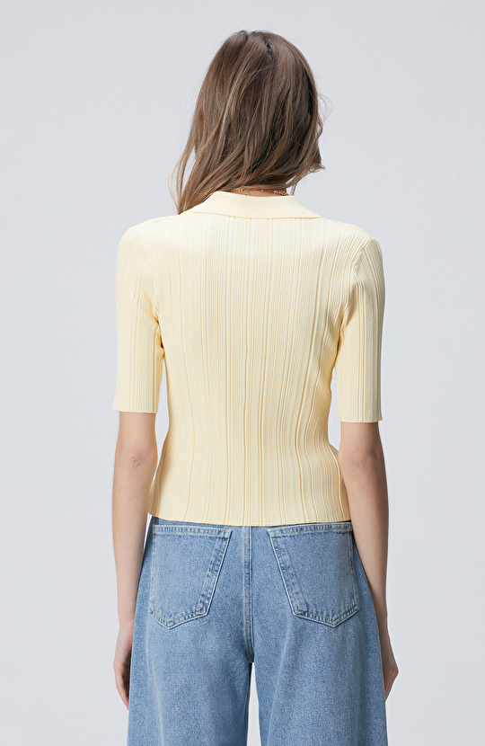 Sarı Polo Yaka Kısa Kol Triko Hırka