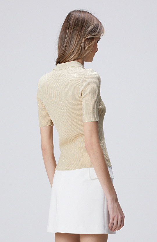 Bej Sim Dokulu Kısa Kol Triko