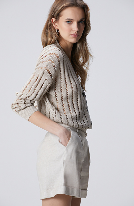 Stone Openwork Detailed Knitwear Cardigan