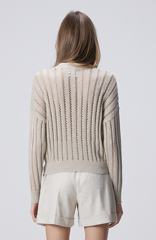 Stone Openwork Detailed Knitwear Cardigan