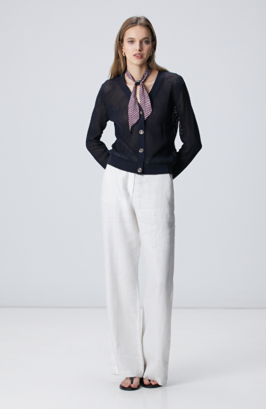 Lacivert Ajur Detaylı Triko Hırka