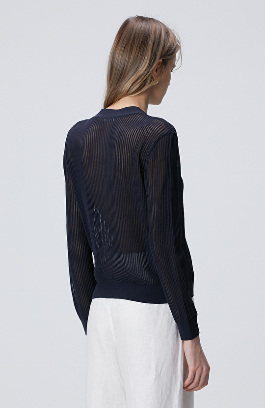 Lacivert Ajur Detaylı Triko Hırka