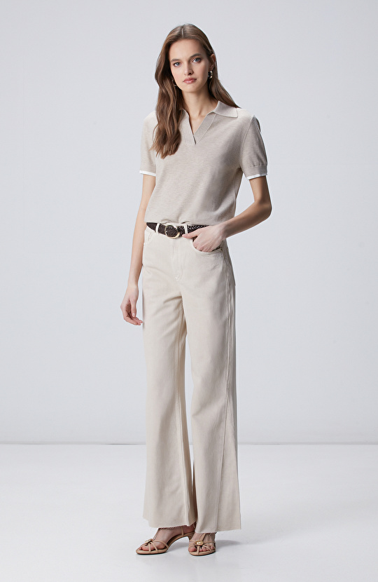 Bej Garnili Polo Yaka Triko