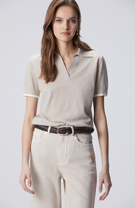 Bej Garnili Polo Yaka Triko