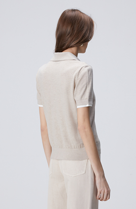 Bej Garnili Polo Yaka Triko